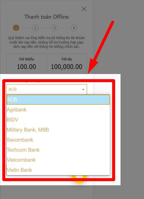 Ngân hàng nạp tiền tại SV388